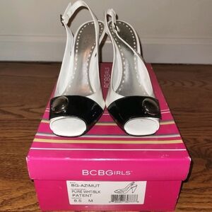 BCBGirls Button Patent Leather Peep-Toe Slingback RARE Retro Y2k Work Party Gift